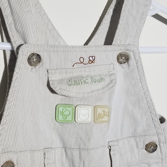 Disney Classic Pooh Bear Striped Overalls Set NB - Picture 3 of 9